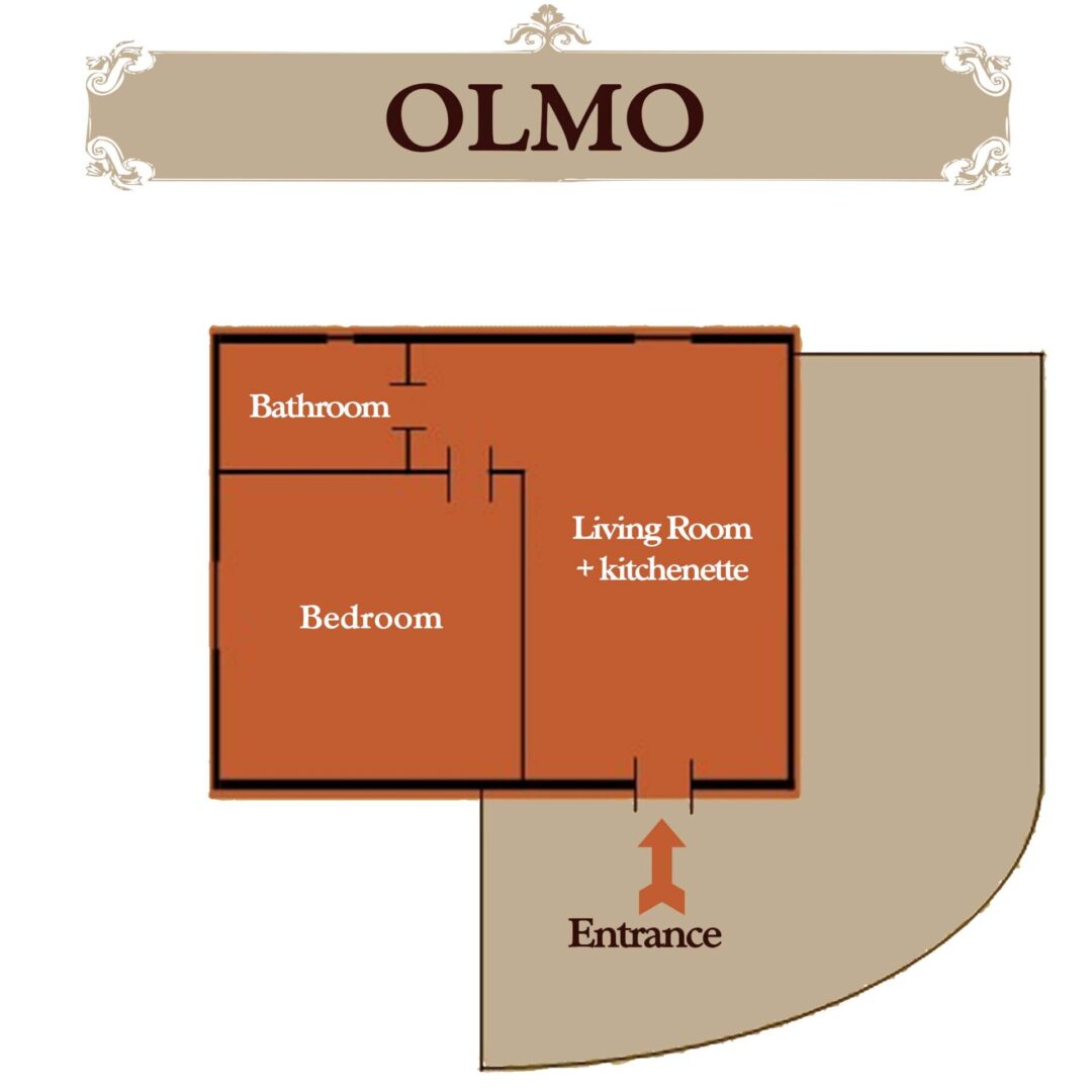 A floor plan of the olmo apartment.