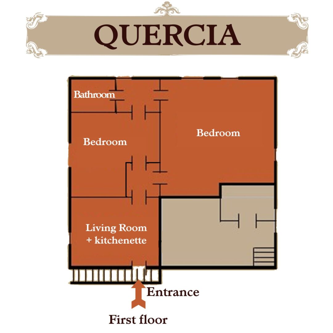 A floor plan of the house with the name quercia written underneath it.